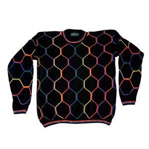 Tundra Canada Men Sweater Large Coogi Style Black Yellow Red Green Cotton